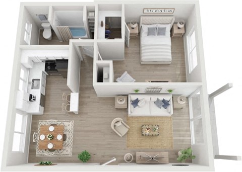 Floor plan for 1 bed, 1 bath, 650 sqft